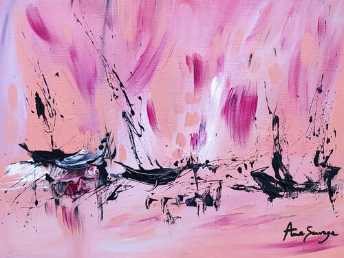 Rose horizon - tableau abstrait roise bateaux van ÂME SAUVAGE, Schilderij te koop op Singulart