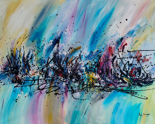 Pays caché de l'arc-en-ciel - grand tableau abstrait coloré by ÂME SAUVAGE, Painting for Sale on Singulart