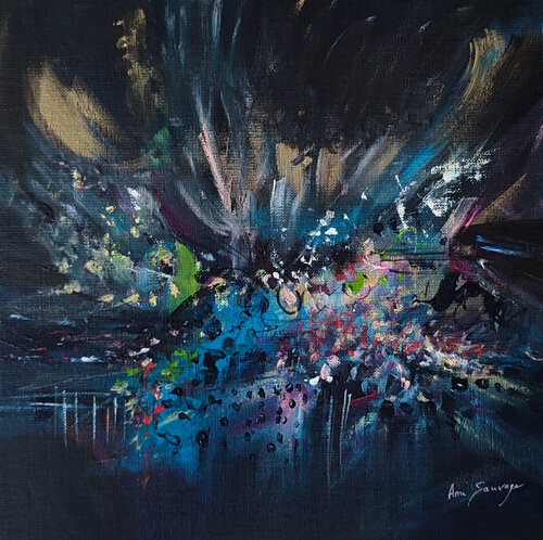 Aux confins de la voie lactée - tableau abstrait bleu van ÂME SAUVAGE, Schilderij te koop op Singulart