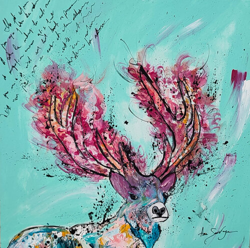 Bois de feu - tableau cerf par ÂME SAUVAGE, Peinture en vente sur Singulart