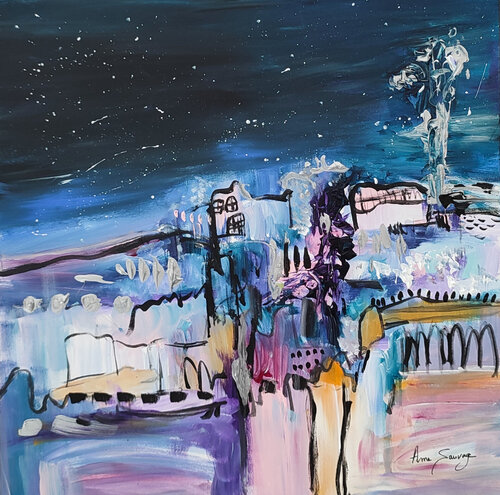 Une nuit d'hiver - tableau abstrait violet ÂME SAUVAGE