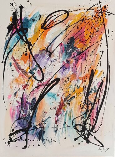 La graphiste - tableau abstrait vertical multicolore van ÂME SAUVAGE, Schilderij te koop op Singulart