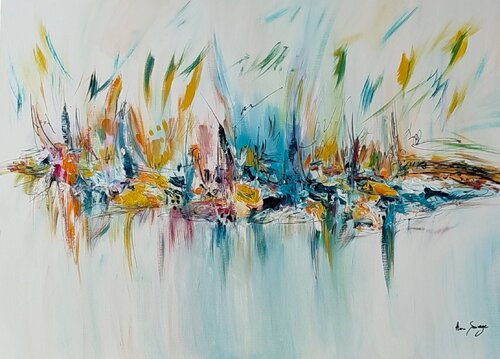 Nage en eaux agitées - tableau abstrait coloré van ÂME SAUVAGE, Schilderij te koop op Singulart