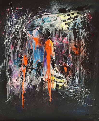 La pianiste - tableau abstrait noir et couleurs by ÂME SAUVAGE, 油畫 for Sale on Singulart
