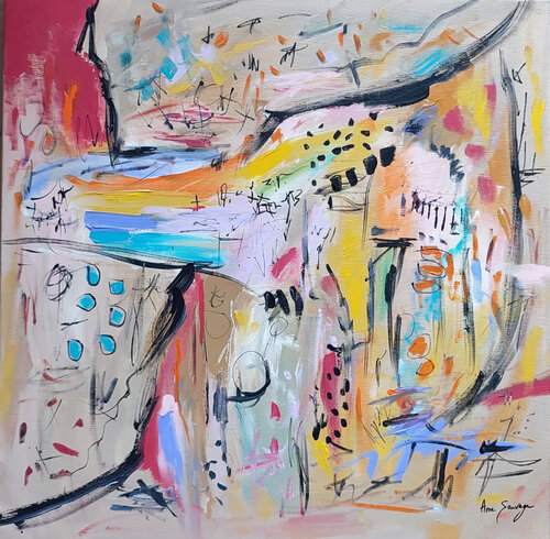 Les joies de la recherche - tableau abstrait coloré châssis 3D by ÂME SAUVAGE, Painting for Sale on Singulart