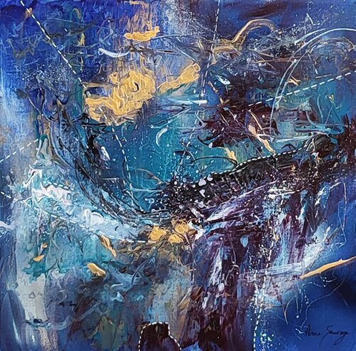 Descente rapide - tableau abstrait bleu van ÂME SAUVAGE, Schilderij te koop op Singulart