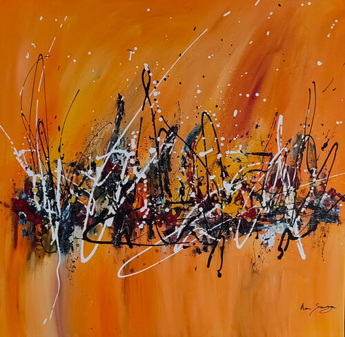 Désintégration solaire - grand tableau abstrait orange van ÂME SAUVAGE, Schilderij te koop op Singulart