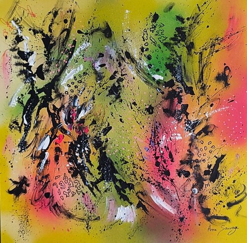 Le noir est plus profond dans la couleur - tableau abstrait couleurs vives di ÂME SAUVAGE, Pittura in vendita su Singulart
