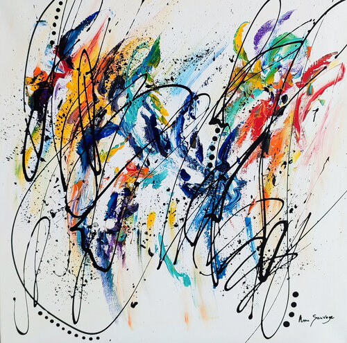 Magie créatrice - grand tableau multicolore couleurs vives di ÂME SAUVAGE, Pittura in vendita su Singulart