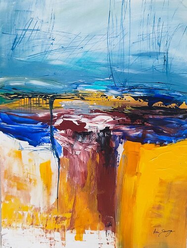 Terres d'Afrique - tableau abstrait vertical coloré di ÂME SAUVAGE, Pittura in vendita su Singulart