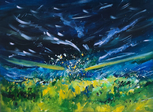 Contraction du vent - tableau abstrait bleu vert von ÂME SAUVAGE, Malerei kaufen auf Singulart