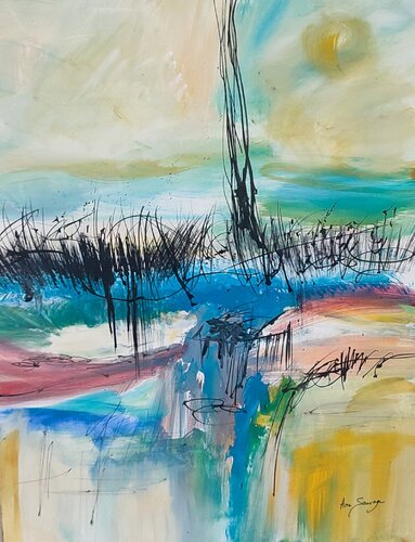 Energies du ciel - tableau abstrait vertical coloré di ÂME SAUVAGE, Pittura in vendita su Singulart