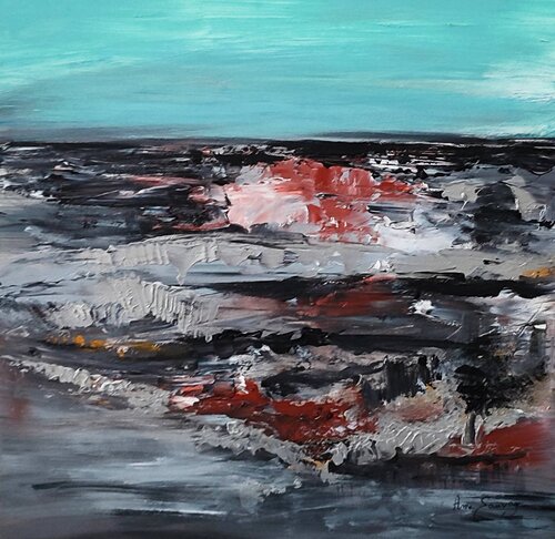 La mer rouge - tableau abstrait bleu noir rouge ÂME SAUVAGE