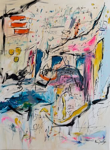 Créatures de l'océan - tableau abstrait vertical coloré by ÂME SAUVAGE, Painting for Sale on Singulart