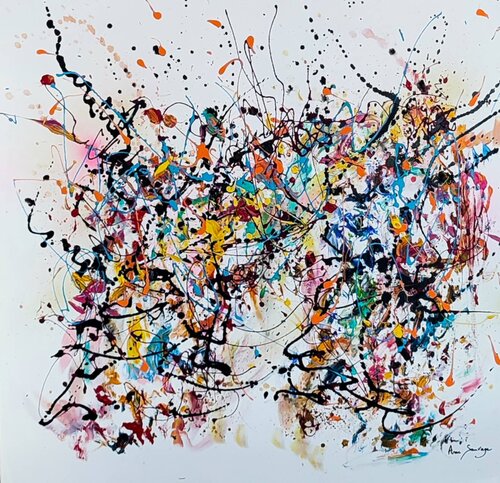 Le mental - grand tableau abstrait multicolore sur fond blanc van ÂME SAUVAGE, Schilderij te koop op Singulart