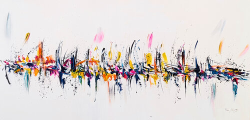 Echo du monde - tableau abstrait panoramique multicolore van ÂME SAUVAGE, Schilderij te koop op Singulart