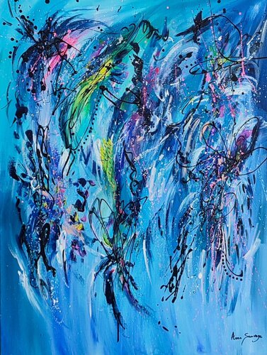 Eclaboussures de peinture - tableau abstrait vertical von ÂME SAUVAGE, Malerei kaufen auf Singulart