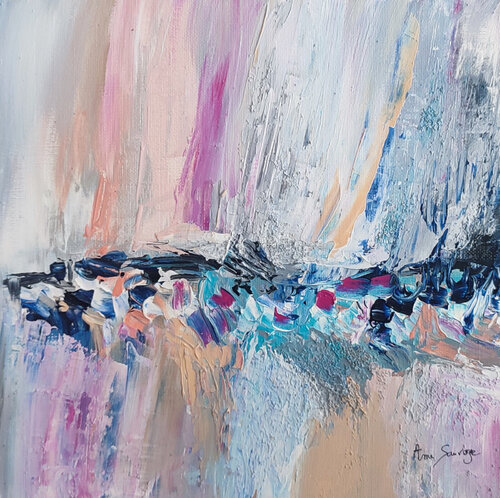 Vagues d'amour - tableau abstrait beige avec reliefs matière sable ciment de ÂME SAUVAGE, Pintura a la venta en Singulart