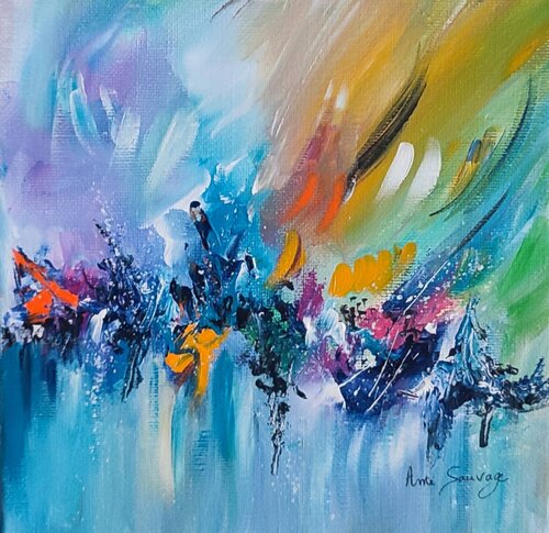 Lévitation - petit tableau abstrait multicolore by ÂME SAUVAGE, 회화 for Sale on Singulart