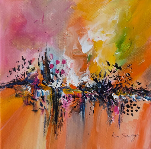 Mondes opposés - petit tableau abstrait multicolore van ÂME SAUVAGE, Schilderij te koop op Singulart