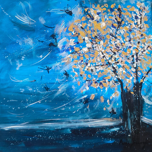 L'arbre illumine la nuit - tableau abstrait arbre ÂME SAUVAGE