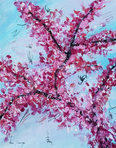 Les fleurs du cerisier - tableau abstrait arbre cerisier de ÂME SAUVAGE, Pintura a la venta en Singulart