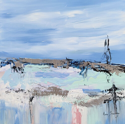 Play on the water - tableau abstrait bleu pastel von ÂME SAUVAGE, Malerei kaufen auf Singulart