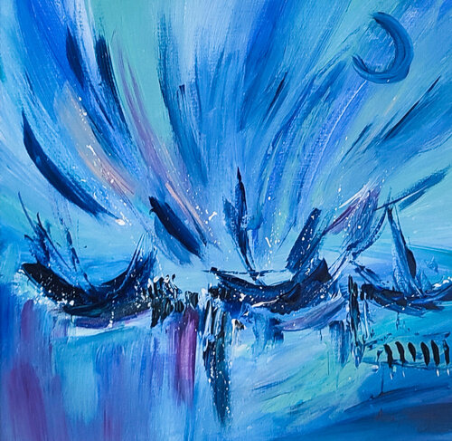 Les barques de lumière - tableau bateaux abstraits van ÂME SAUVAGE, Schilderij te koop op Singulart