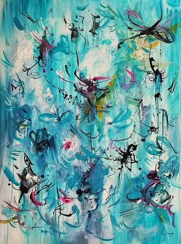 Bataille céleste - tableau abstrait vertical bleu van ÂME SAUVAGE, Schilderij te koop op Singulart