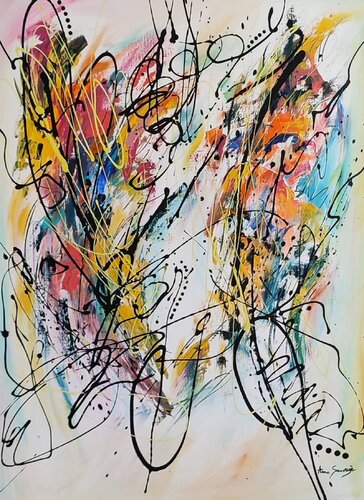 Force et stature - tableau abstrait multicolore vertical van ÂME SAUVAGE, Schilderij te koop op Singulart