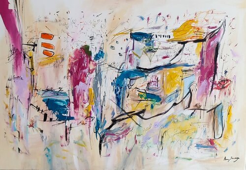 Liquide - tableau abstrait coloré von ÂME SAUVAGE, Malerei kaufen auf Singulart