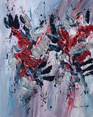 Robes rouges et noires - tableau abstrait  gris rouge noir blanc van ÂME SAUVAGE, Schilderij te koop op Singulart