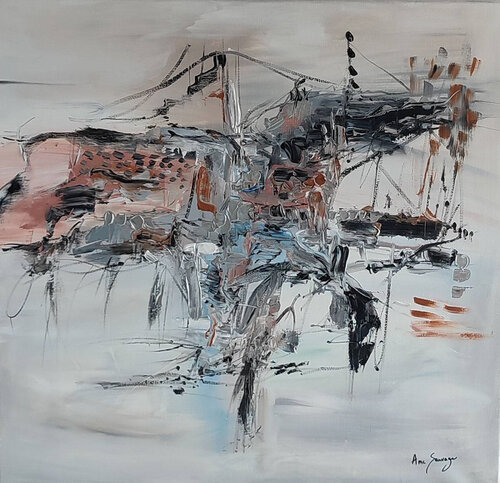 L'objet du désert - tableau abstrait gris van ÂME SAUVAGE, Schilderij te koop op Singulart