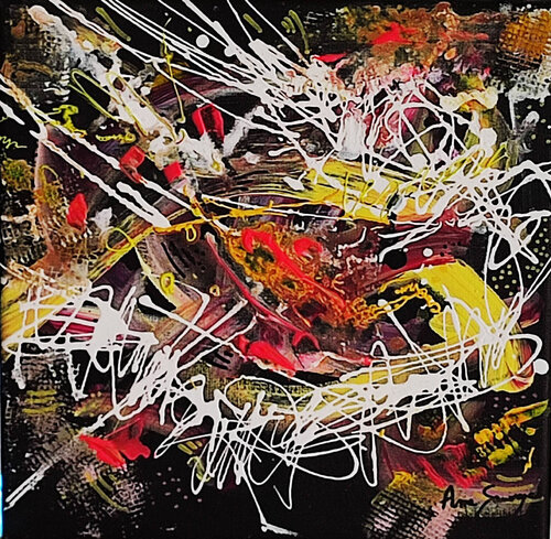 Regard intense - tableau abstrait coloré fond noir von ÂME SAUVAGE, Malerei kaufen auf Singulart