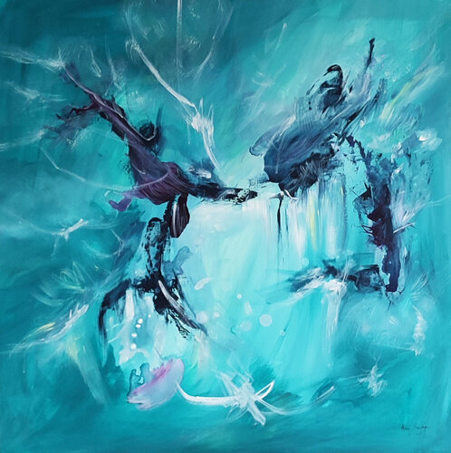 La danse aquatique - grand tableau abstrait bleu von ÂME SAUVAGE, Malerei kaufen auf Singulart