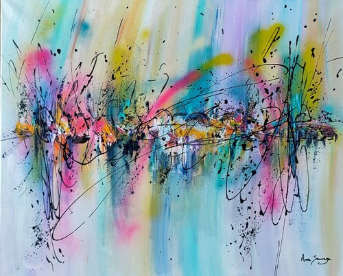 Paradis océan - tableau abstrait multicolore van ÂME SAUVAGE, Schilderij te koop op Singulart