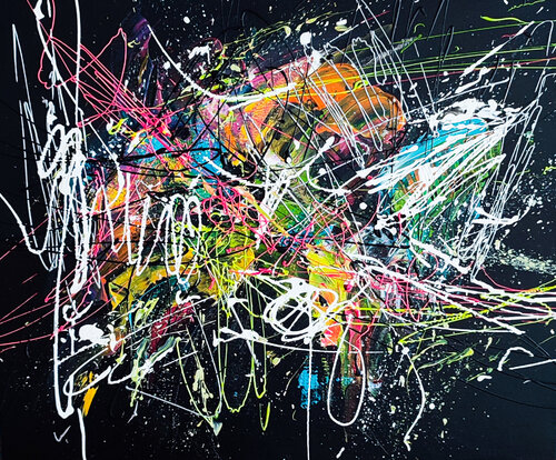 Style flash - tableau abstrait multicolore sur fond noir ÂME SAUVAGE