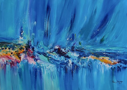 Le fracas des vagues - tableau abstrait bleu von ÂME SAUVAGE, Malerei kaufen auf Singulart