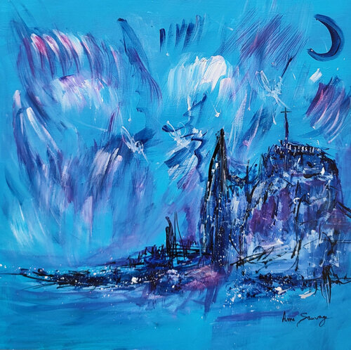 Résilience - tableau bleu abstrait van ÂME SAUVAGE, Schilderij te koop op Singulart