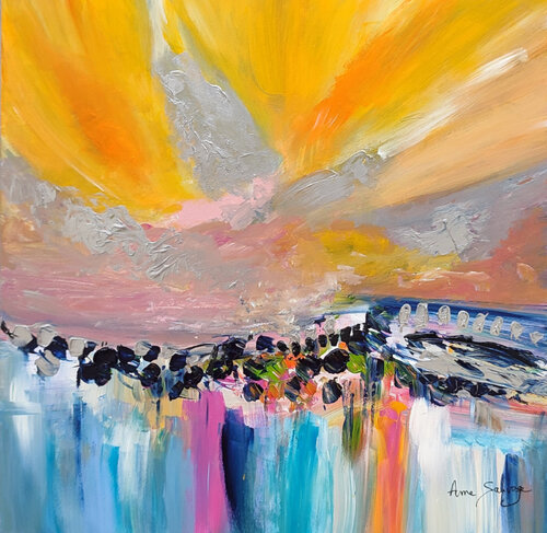 Lumière divine - tableau abstrait multicolore van ÂME SAUVAGE, Schilderij te koop op Singulart