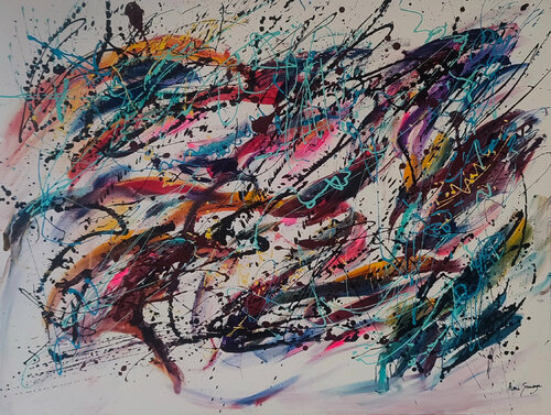 Le souffle créateur - grand tableau abstrait coloré van ÂME SAUVAGE, Schilderij te koop op Singulart