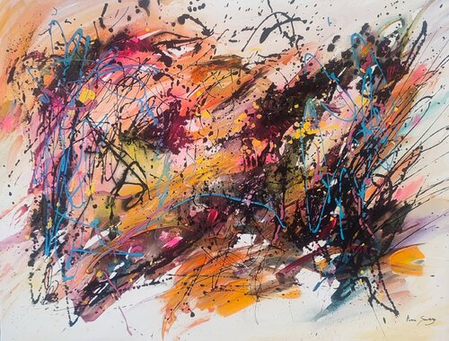 Engouti dans le marasme du monde - grand tableau coloré abstrait ÂME SAUVAGE