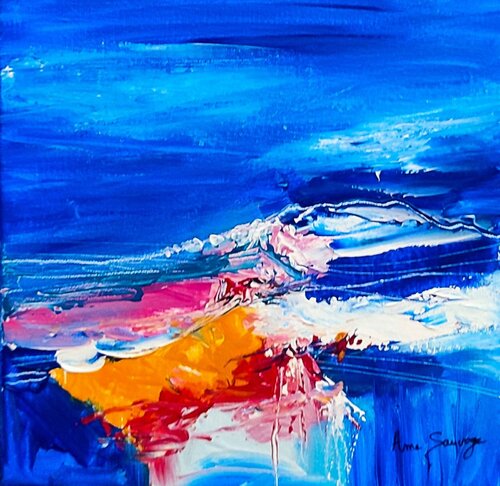 L'écume glacée - tableau abstrait bleu van ÂME SAUVAGE, Schilderij te koop op Singulart
