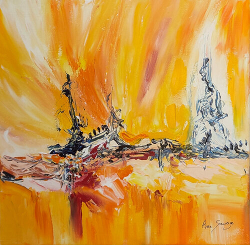 Fondu sous le soleil - tableau abstrait jaune von ÂME SAUVAGE, Malerei kaufen auf Singulart