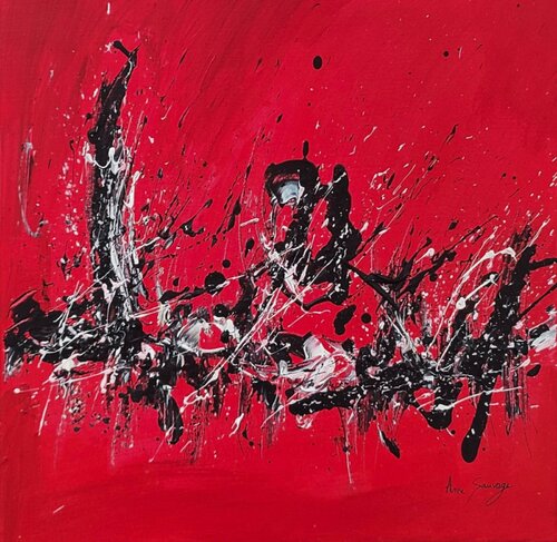 Déformation du réel - tableau abstrait rouge et noir van ÂME SAUVAGE, Schilderij te koop op Singulart