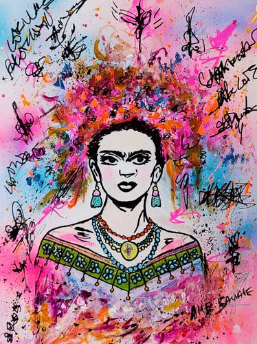 Pink Frida - tableau abstrait Frida Kahlo van ÂME SAUVAGE, Schilderij te koop op Singulart