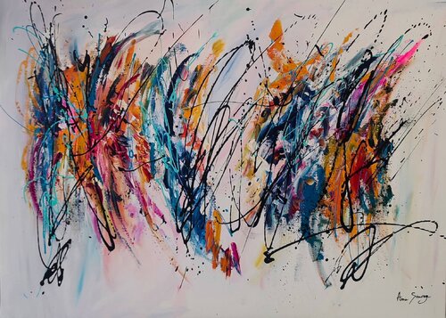 Beauté cachée - grand tableau abstrait coloré by ÂME SAUVAGE, Painting for Sale on Singulart