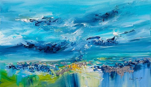 Perché dans les nuages - tableau abstrait bleu by ÂME SAUVAGE, Painting for Sale on Singulart