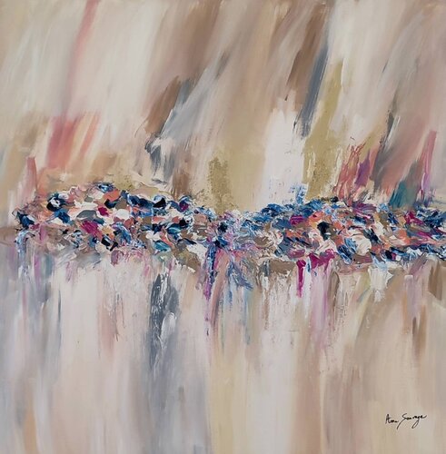 Agglomération des couleurs - grand tableau abstrait beige couleurs pastel de ÂME SAUVAGE, Pintura a la venta en Singulart