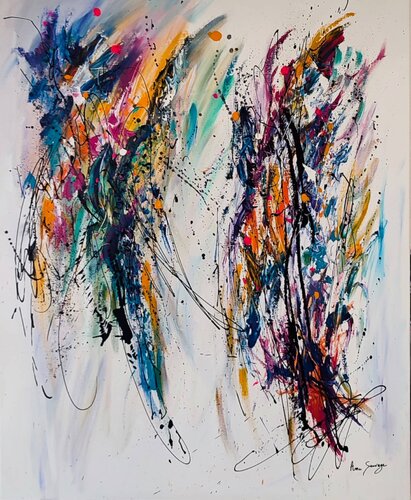 Double regard - grand tableau abstrait multicolore von ÂME SAUVAGE, Malerei kaufen auf Singulart